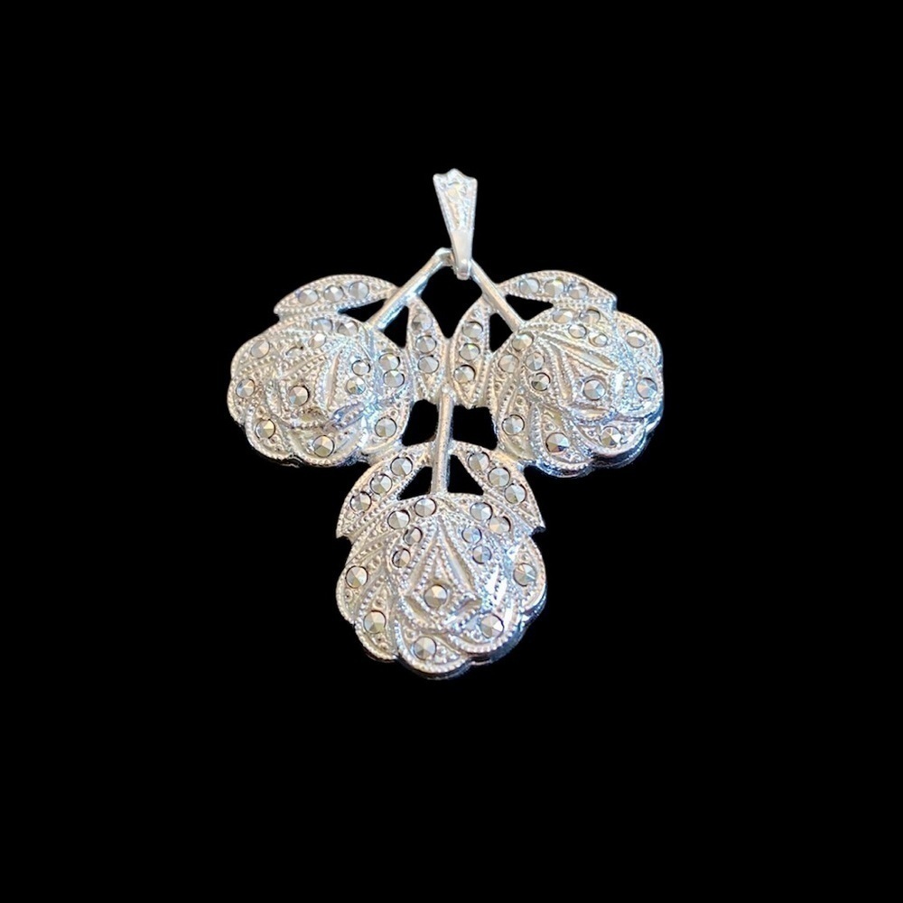 Vintage Theda Sterling Silver Flower Pendant with Sparkling Marcasite Stones